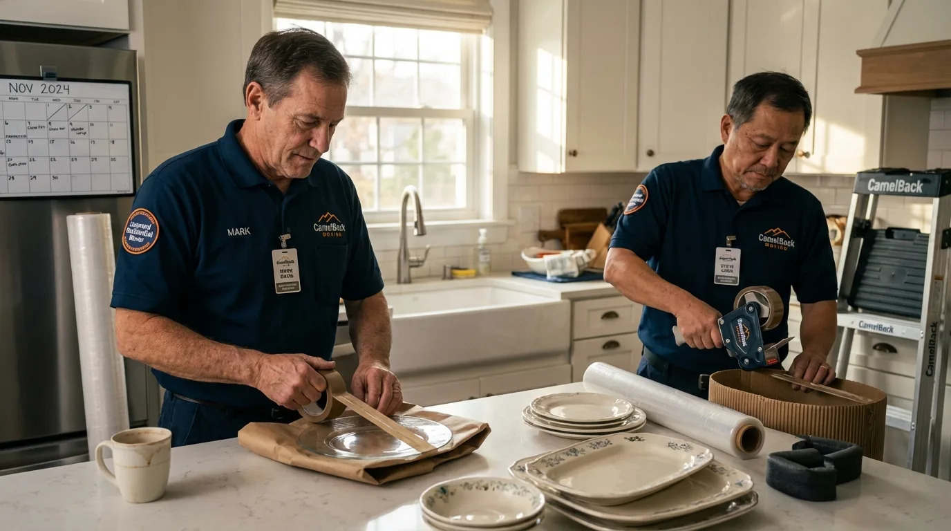Professional crew packing kitchen dishware in Atascadero, CA